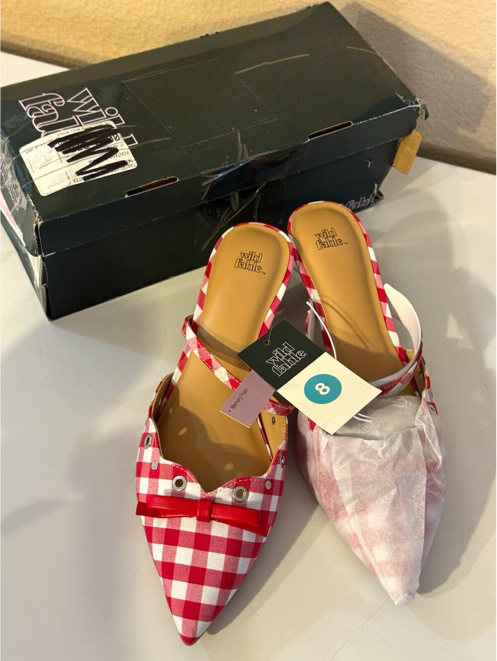 Wild Fable Gingham Slingback Kitten Heels Bow Red White Women’s 8 NWT